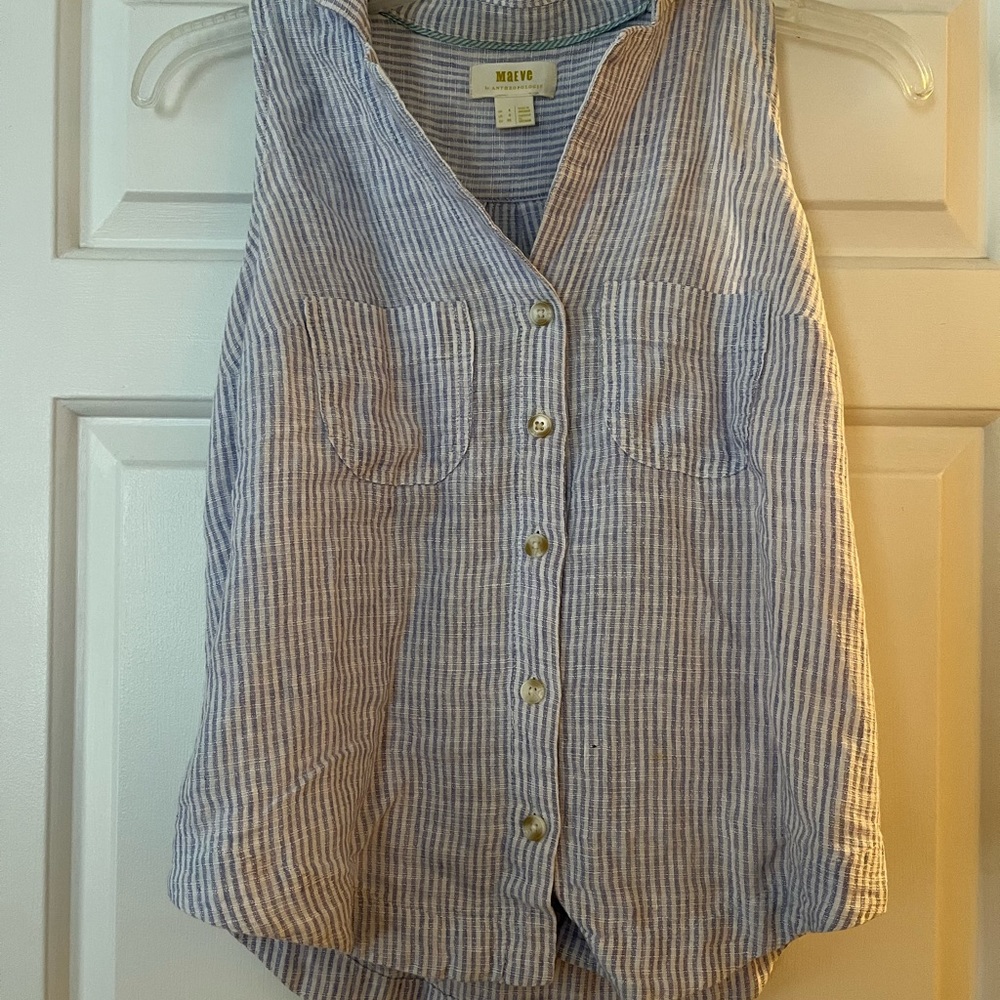 Maeve by Anthropologie Blue Stripe Sleeveless Top